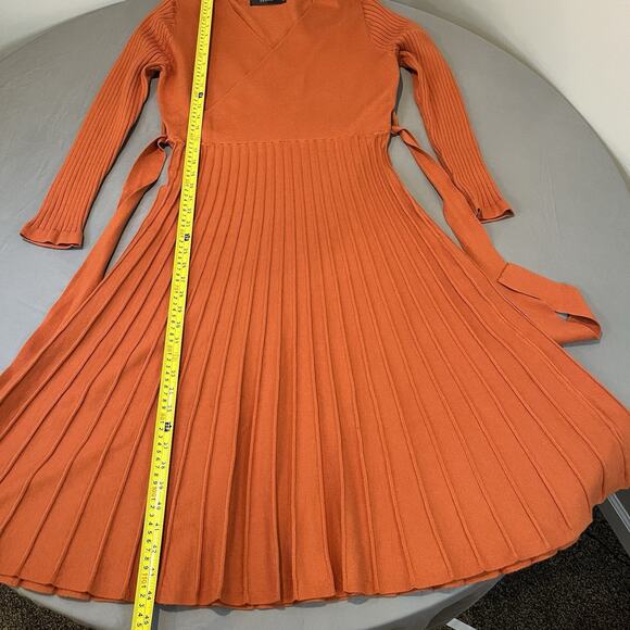 Zesica Orange L Ribbed Thick Knit Ribbed A Line Midi Sweater Tie Dress Office - Picture 8 of 11